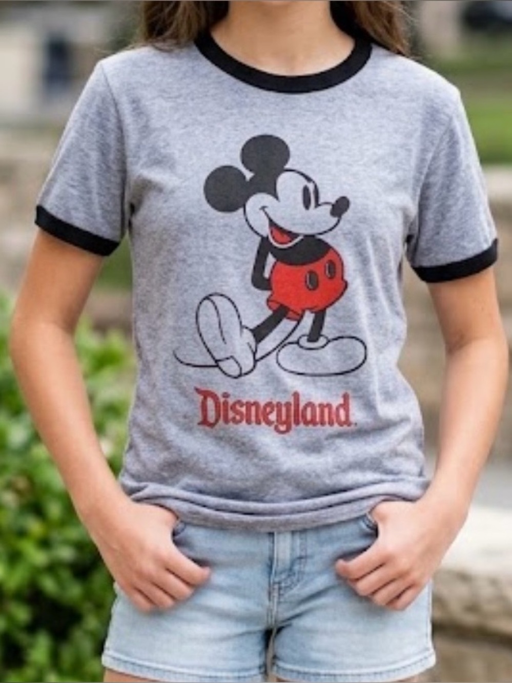 Limited Ed Disney Classic Mickey Mouse Blue Heather Ringer Tee – Teen Size Smal